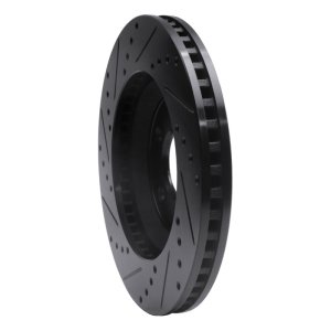 Ford Mustang Brake Rotor (1) - Front Right - R1 Concepts - Drilled & Slotted - Black - `05-`14